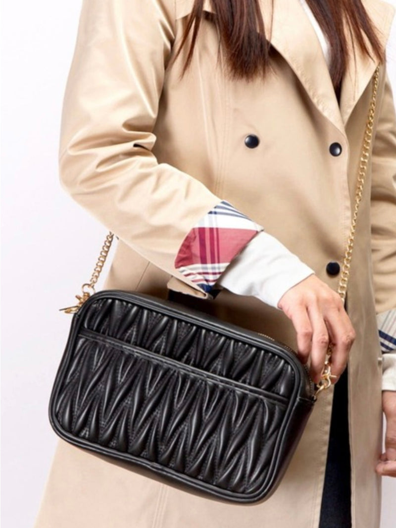 Textured Crossbody Bag with Chain Strap