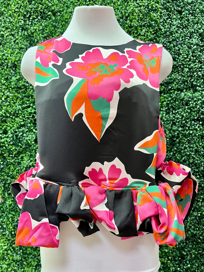 Ruffle Detail Floral Peplum Top