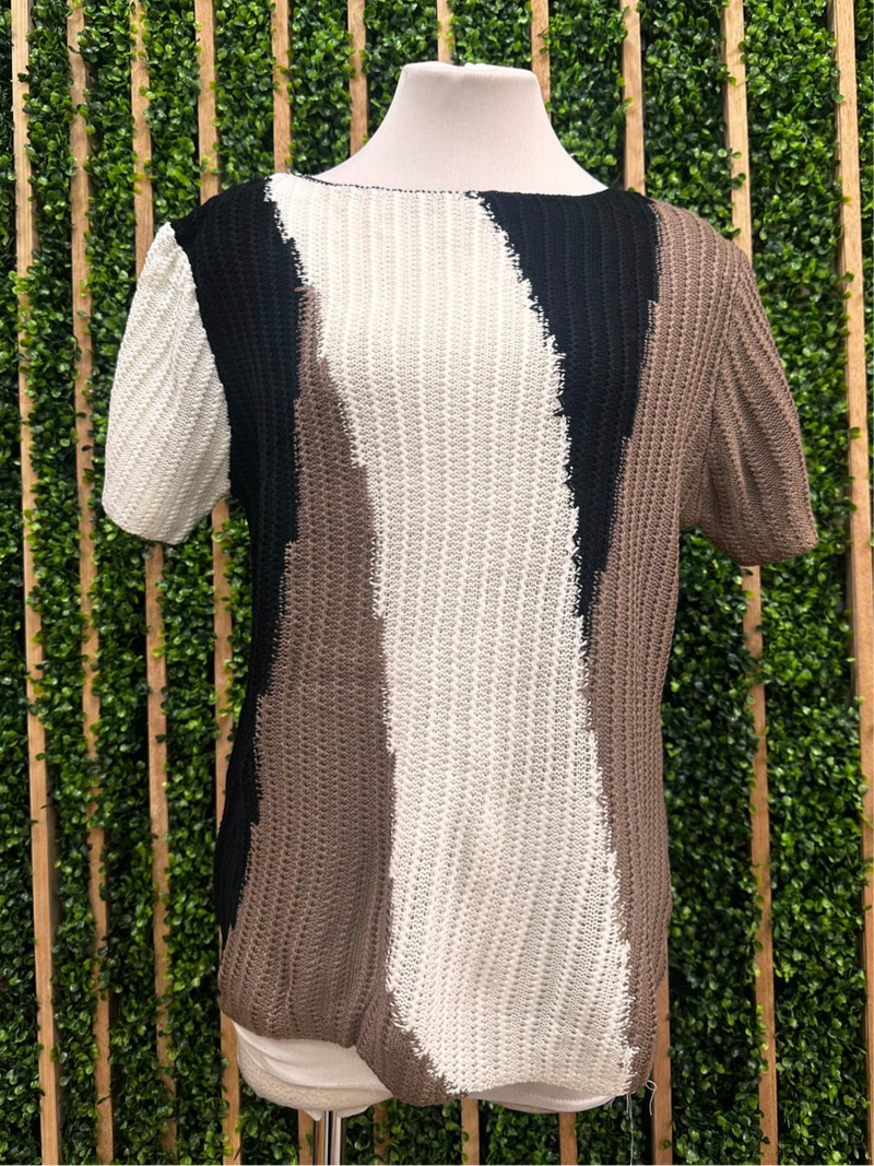 Oatmeal black Knit Boat Neck Knit Top