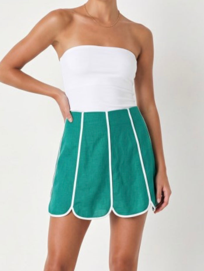 Scallop Trim Linen Mini Skirt
