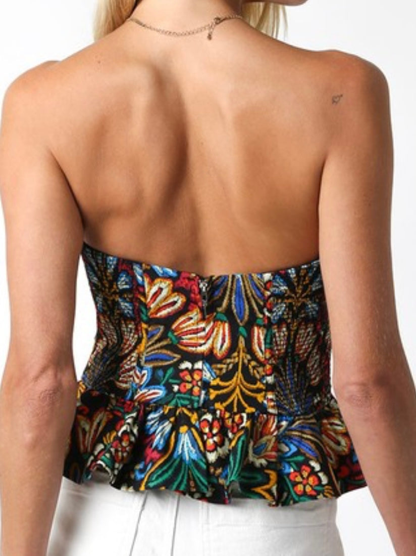Strapless Bustier Floral Peplum Top