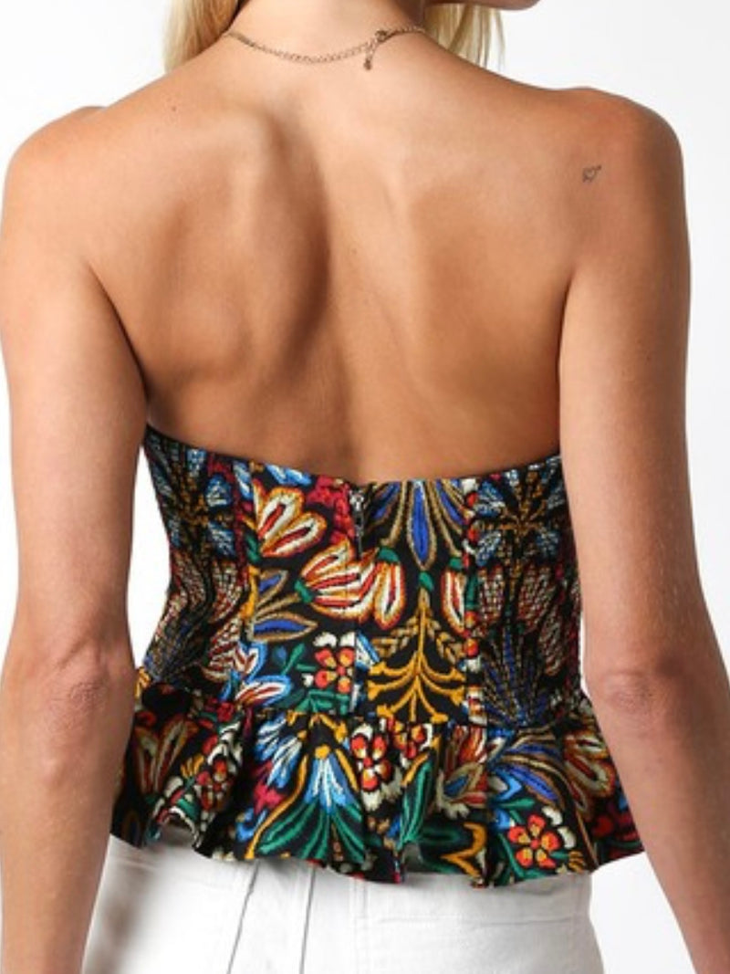Strapless Bustier Floral Peplum Top
