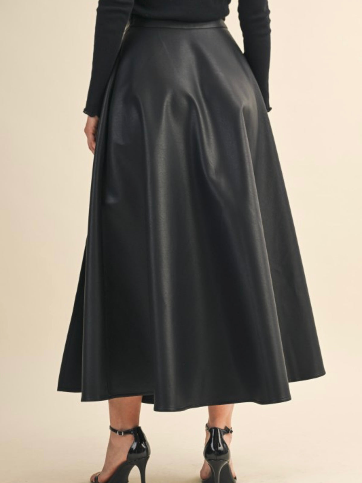 Side Slit Pleather Midi Skirt