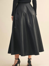 Side Slit Pleather Midi Skirt