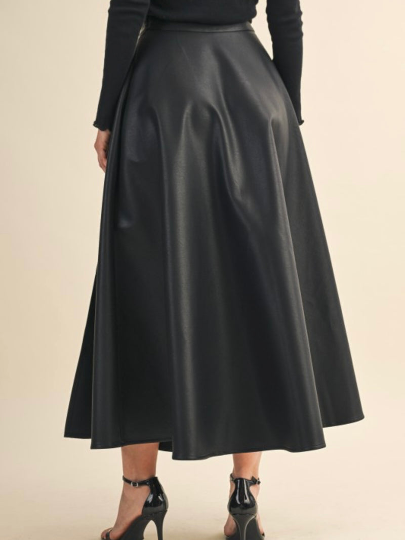 Side Slit Pleather Midi Skirt
