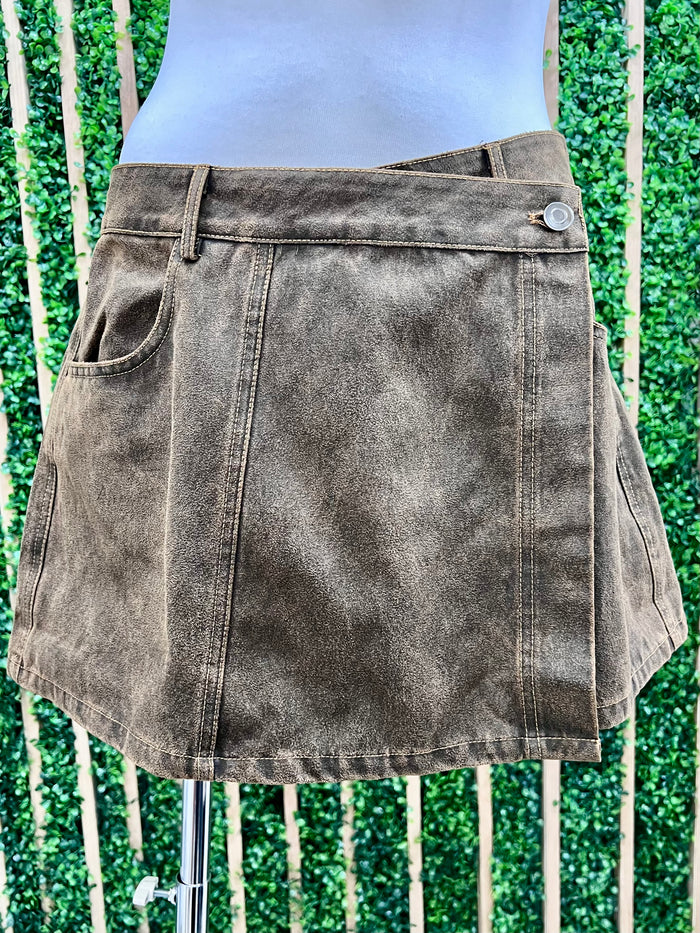 Taupe Faded Denim Skort