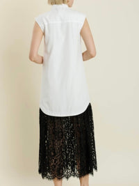 Ivory Black Lace Trim Collared Midi Dress
