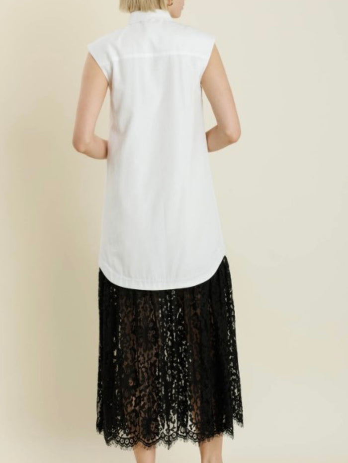 Ivory Black Lace Trim Collared Midi Dress