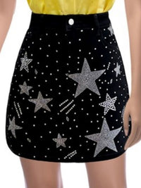 Black Star Studded Short Denim Skirt