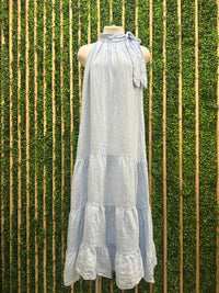 Neck Tie Tiered Linen Dress