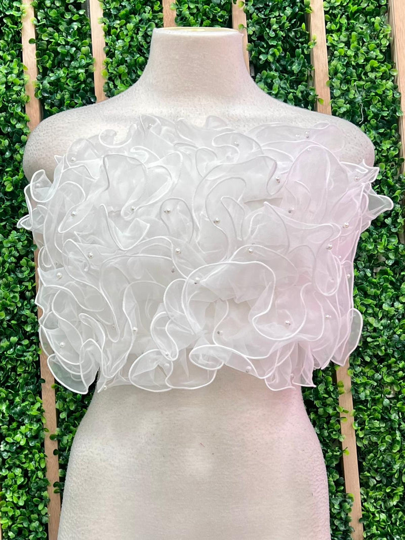 Pearl Detail Organza Strapless Top