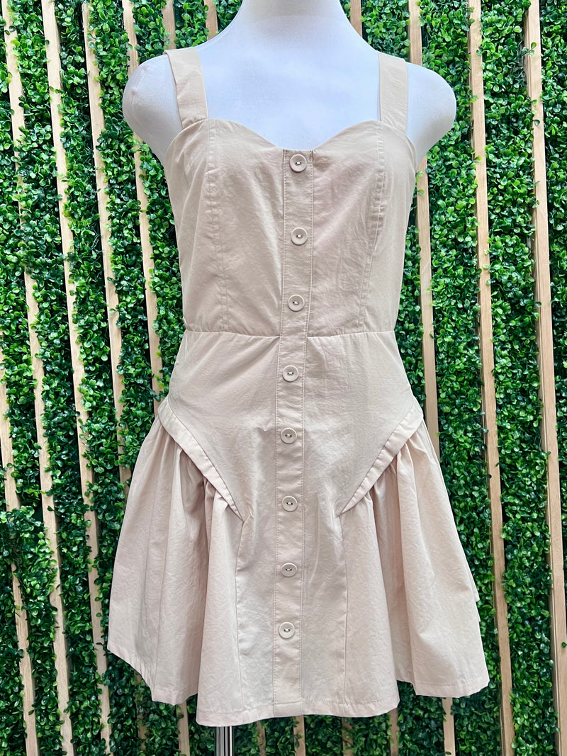 Beige Sweetheart Gathered Short Dress