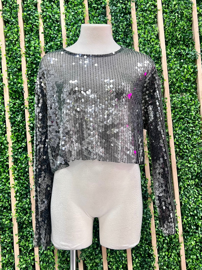 Round Neck Long Sleeve Sequin Top