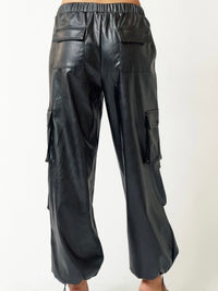 Black Pleather Parachute Cargo Pants