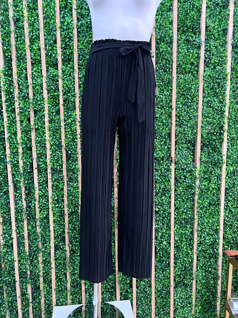 Ribbed Paper Bag Self Tie Wide Leg Pants