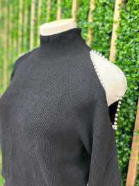 Exquisite Pearl Trim Cutout Sweater