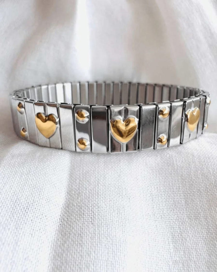 SS Gold Silver Heart Bracelet Stack