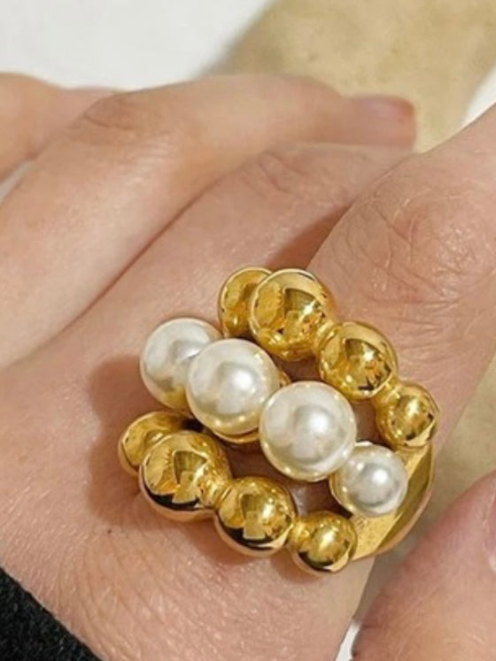 Gold Beads Pearl Ring