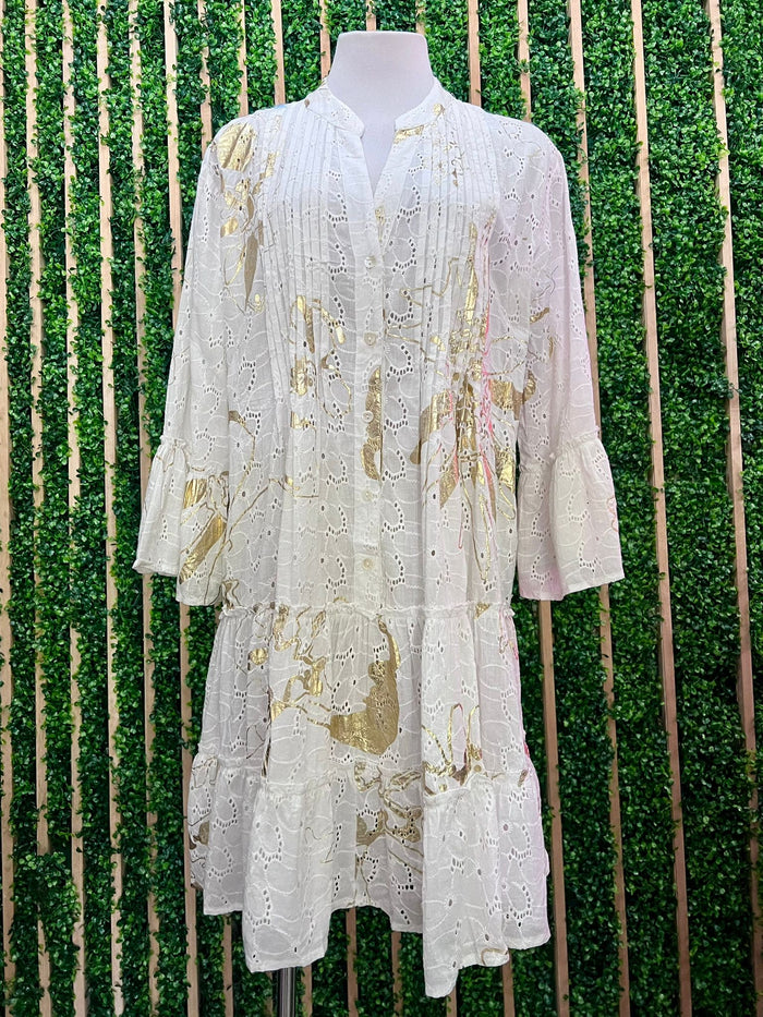 Italy Floral Eyelet Short Dress