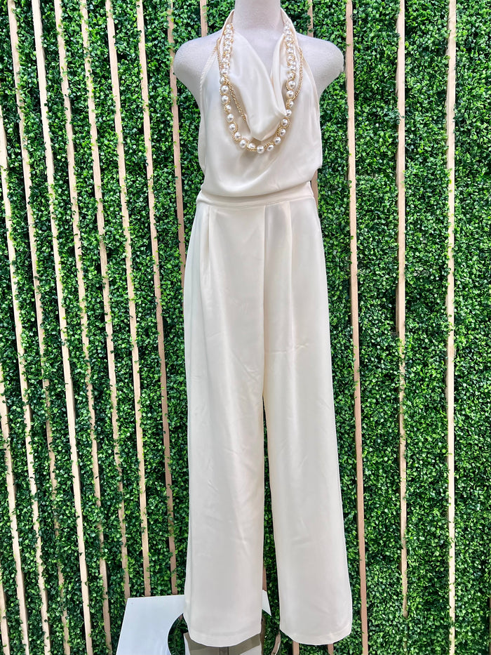 Pearl Cowl Neck Satin Jumpsuit