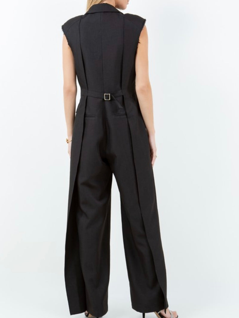 Black Exquisite Sleeveless Collared Jumpsuit