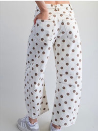 Cream & Mocha Polka Dot Barrel Jeans