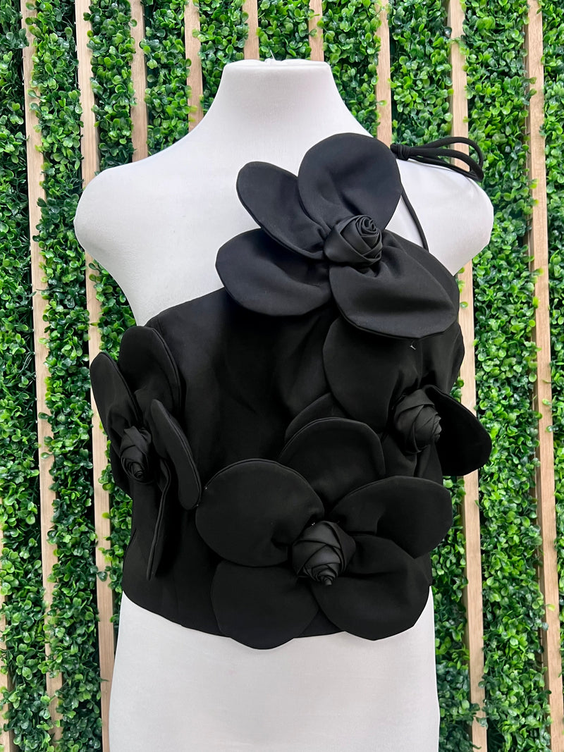 Black Flower Detail Top