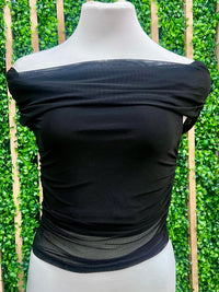 Mesh Off Shoulder Ruched Top