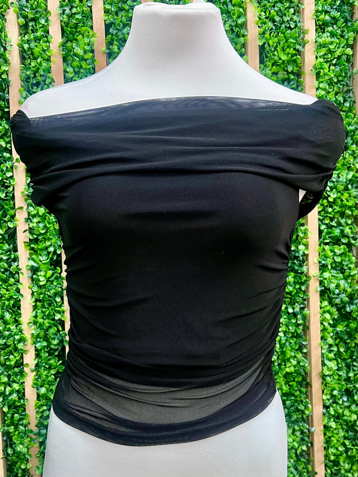 Mesh Off Shoulder Ruched Top