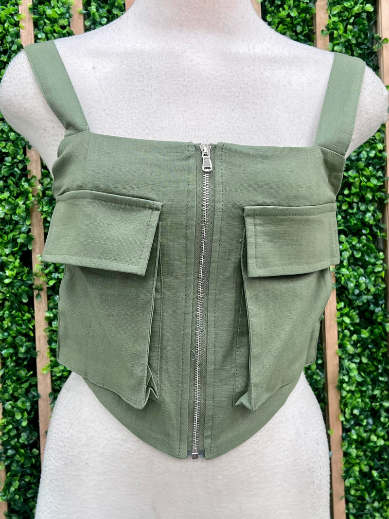 Linen Bustier Crop Top