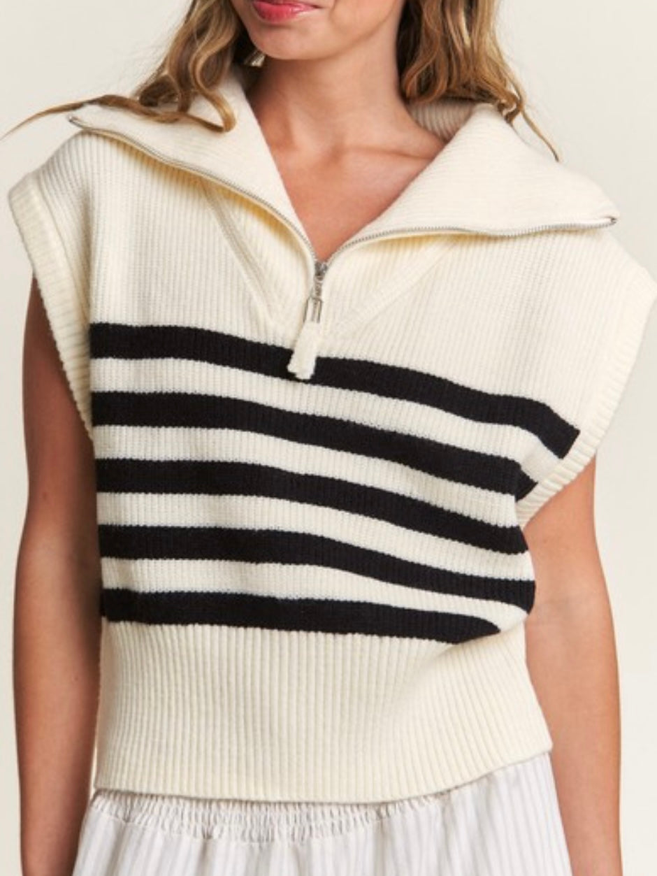 Bottom Striped Sleeveless Sweater