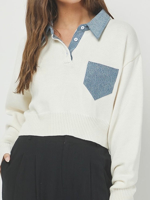 Off White Denim Details Sweater