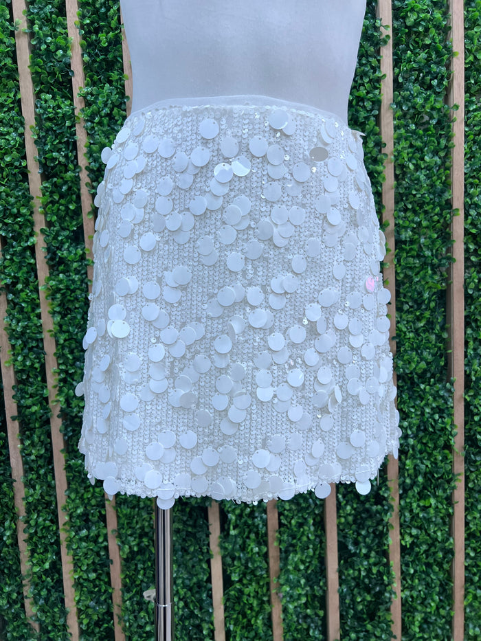 White Sequin Short Skirt