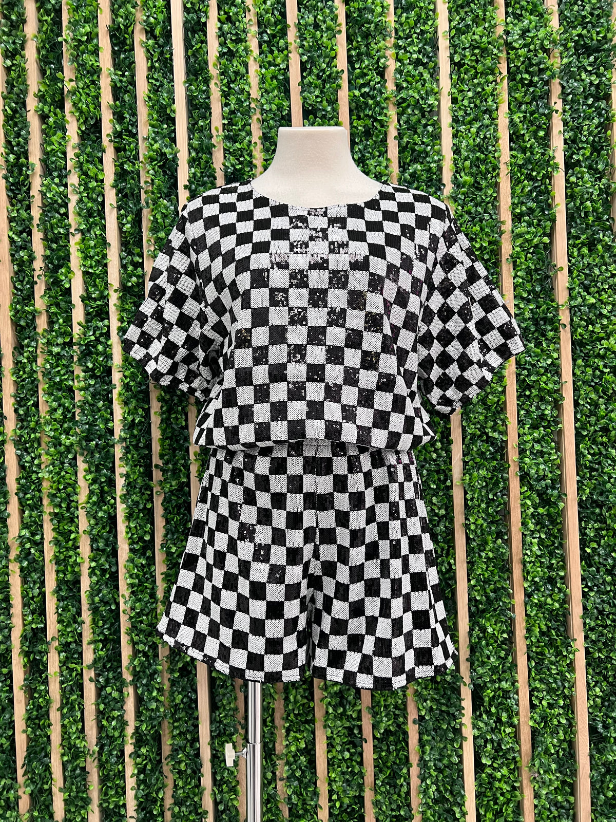 Sequin Checkers Short Pant Set