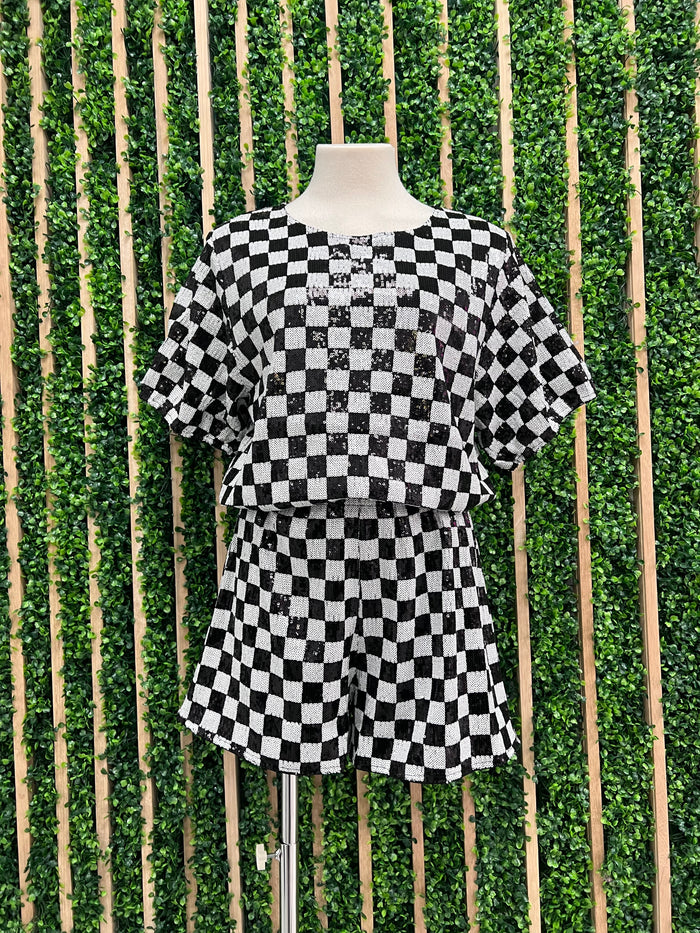 Sequin Checkers Short Pant Set