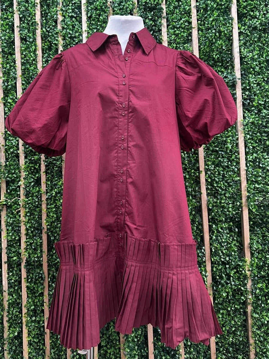 Burgundy Ruffled Drop Waist Short Dress