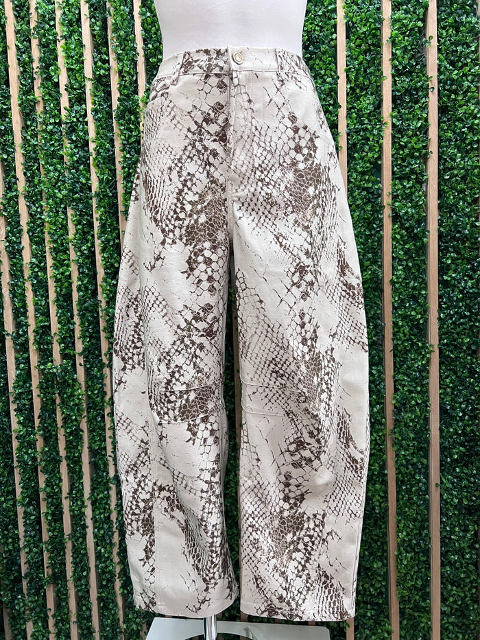 Neutral Snake Print Wide Leg Pants