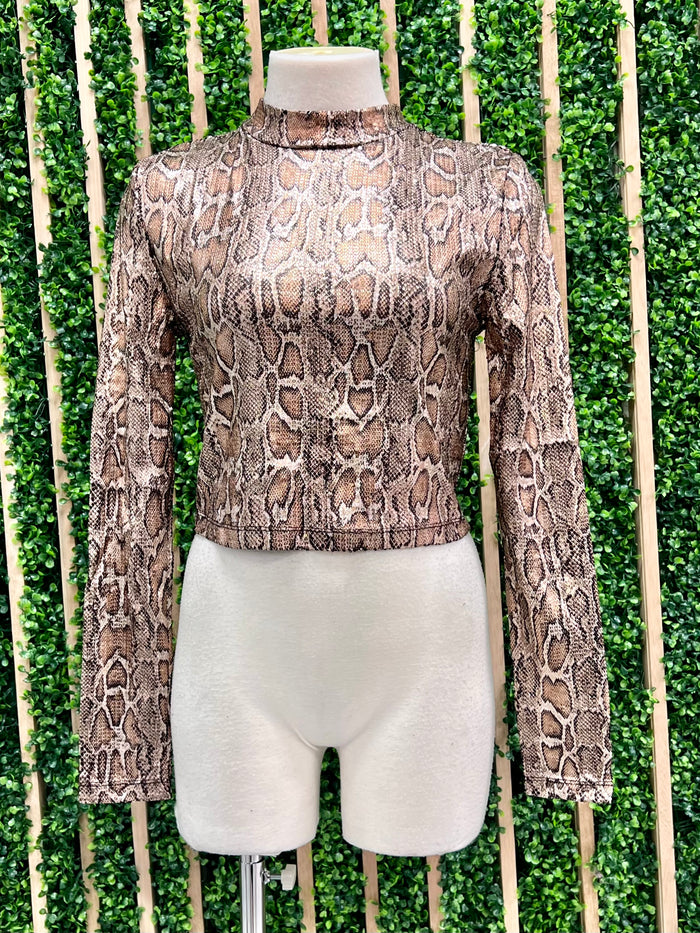 Metallic Snake High Neck Long Sleeve Top