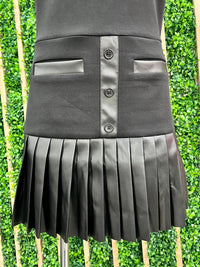 Black Pleated Faux Leather Contrast Short Dress