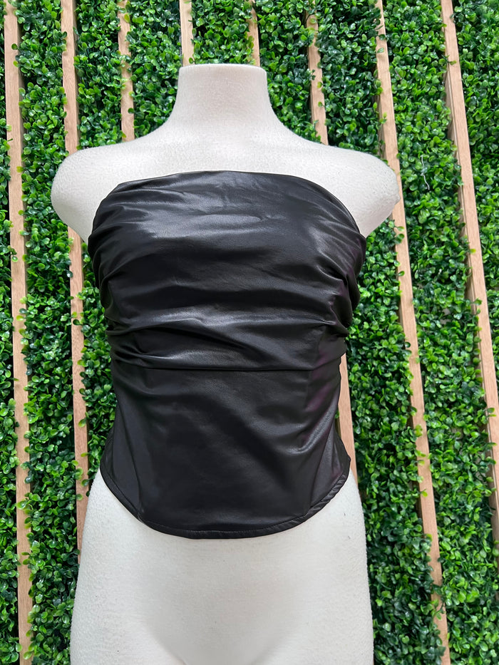 Curved Black Pleather Corset