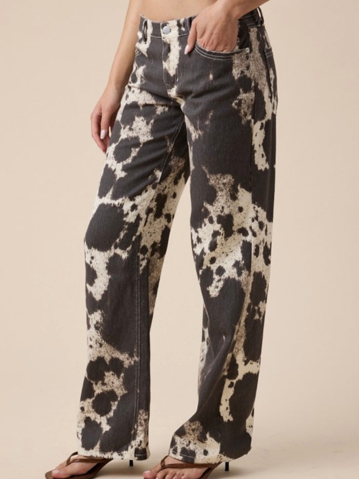 Beige Animal Print Wide Leg Pants