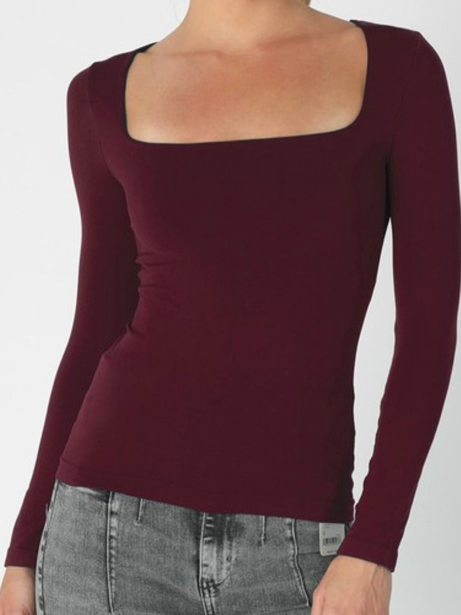 Square Neck Long Sleeve Basic Top