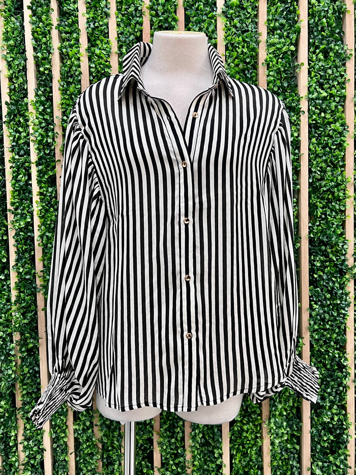 Black Stripe Bubble Sleeve Blouse