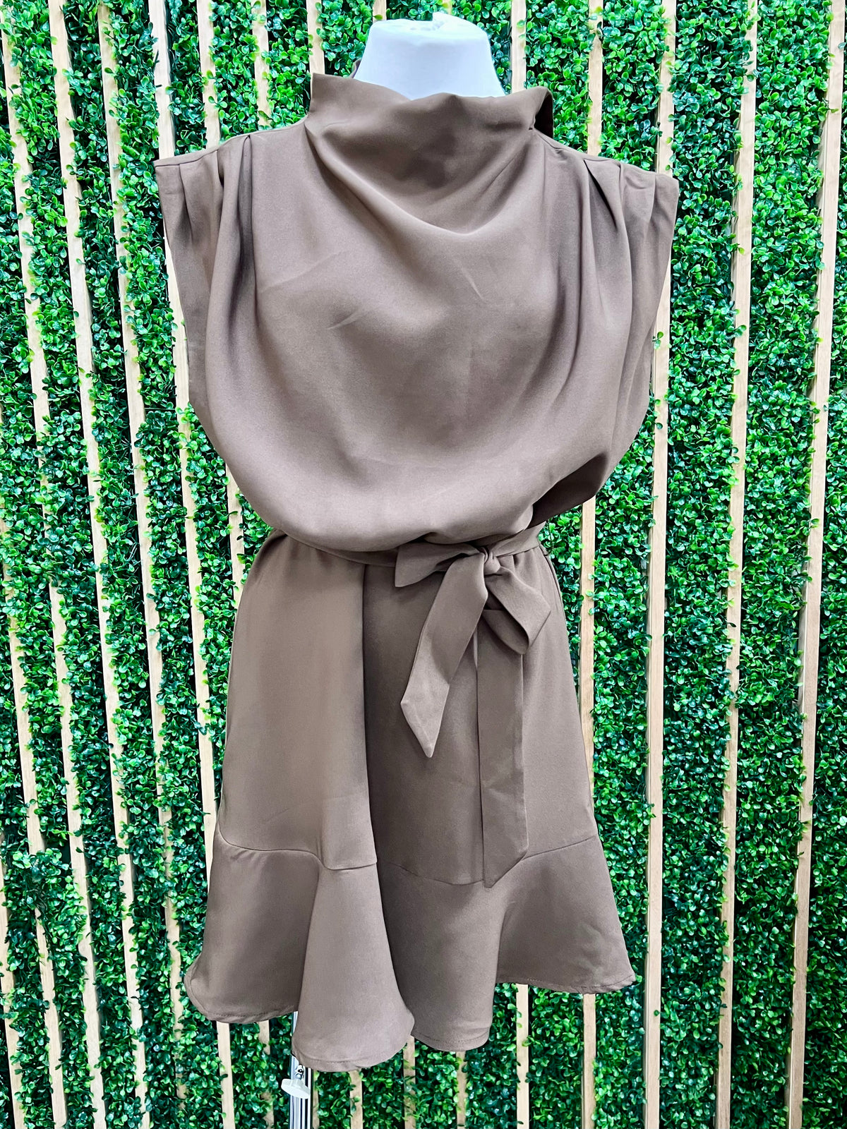 Draped Neck Drop Waist Short Dress