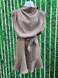 Draped Neck Drop Waist Short Dress