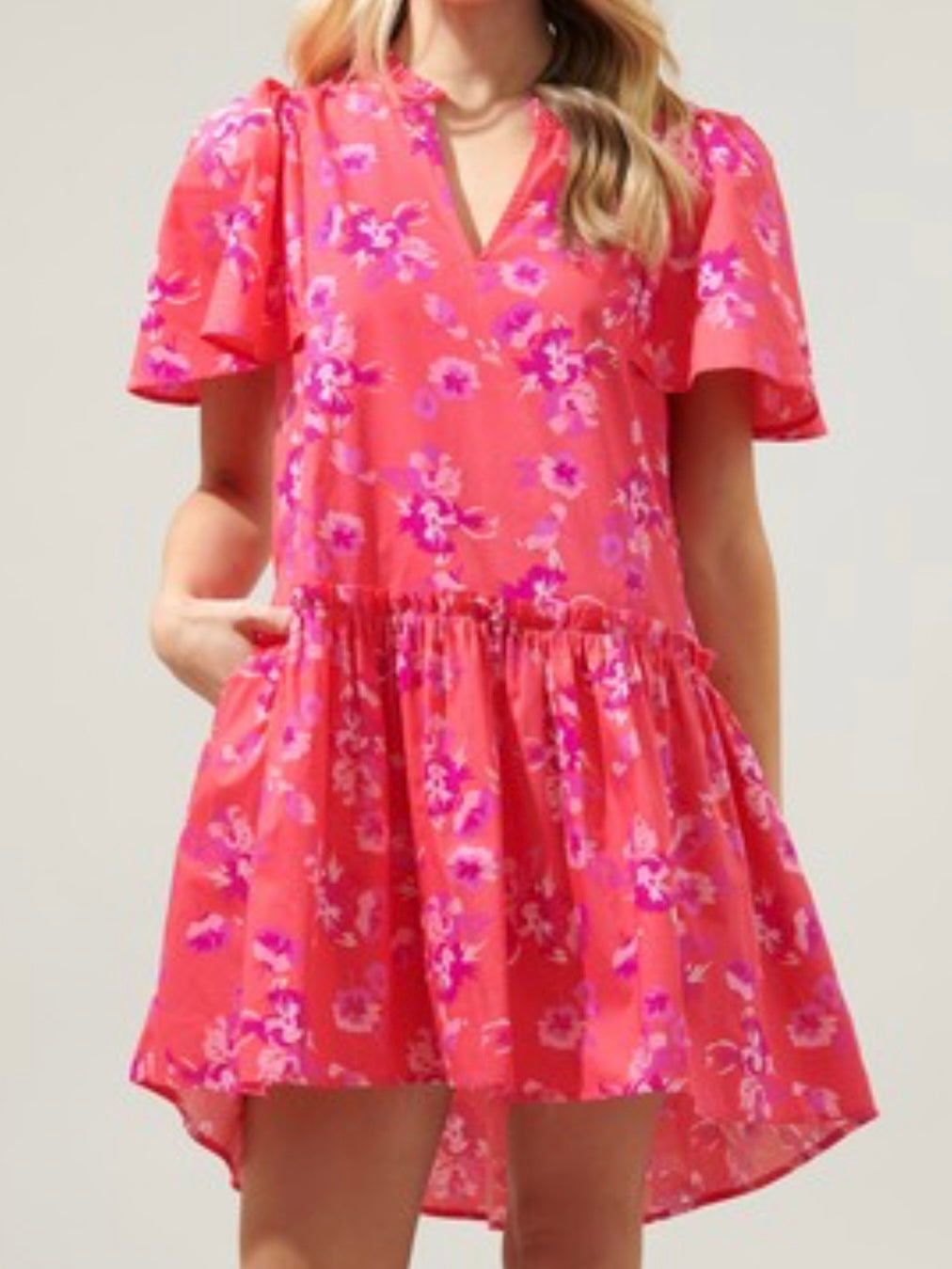 Strawberry Red Print Tiered Short Dress