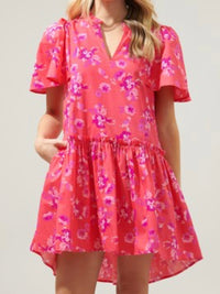 Strawberry Red Print Tiered Short Dress