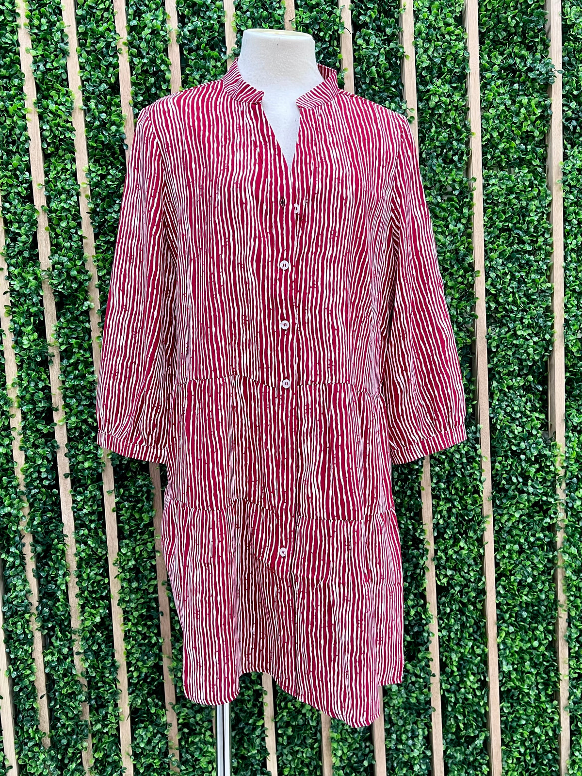 Stripe Print Button Front Tiered Short Dress