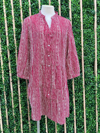 Stripe Print Button Front Tiered Short Dress