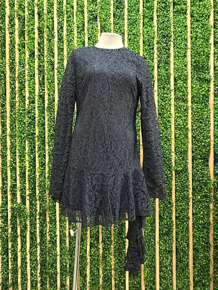 Beautiful Navy Ruffle Detail Lace Short Dress